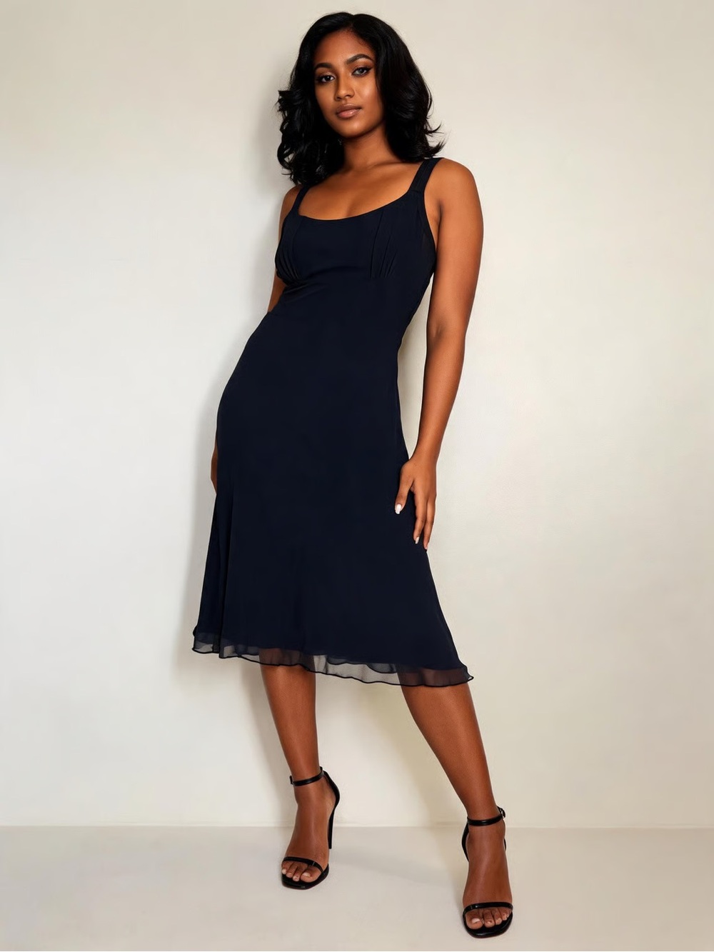 ANN TAYLOR | Black 100% Silk Sleeveless Midi Dress Sz 6